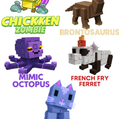 Brontosaurus + French Fry Ferret + Chicken Zombie + Mimic Octopus + Moon Cat