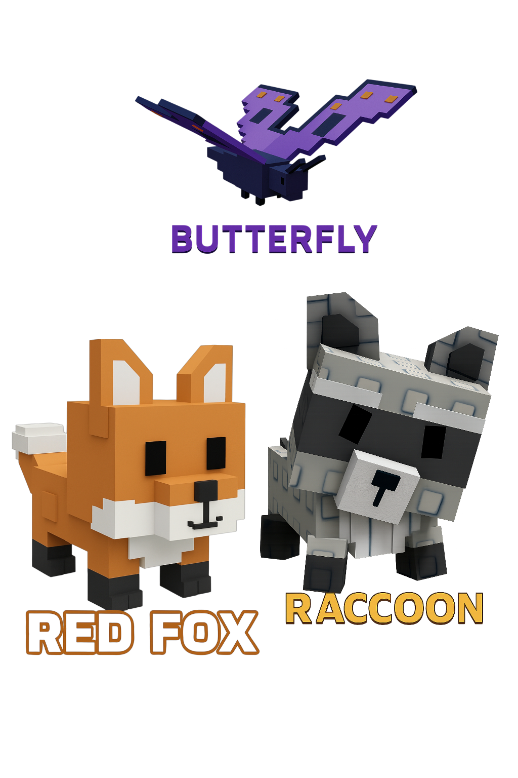 Raccoon + Butterfly + Red Fox